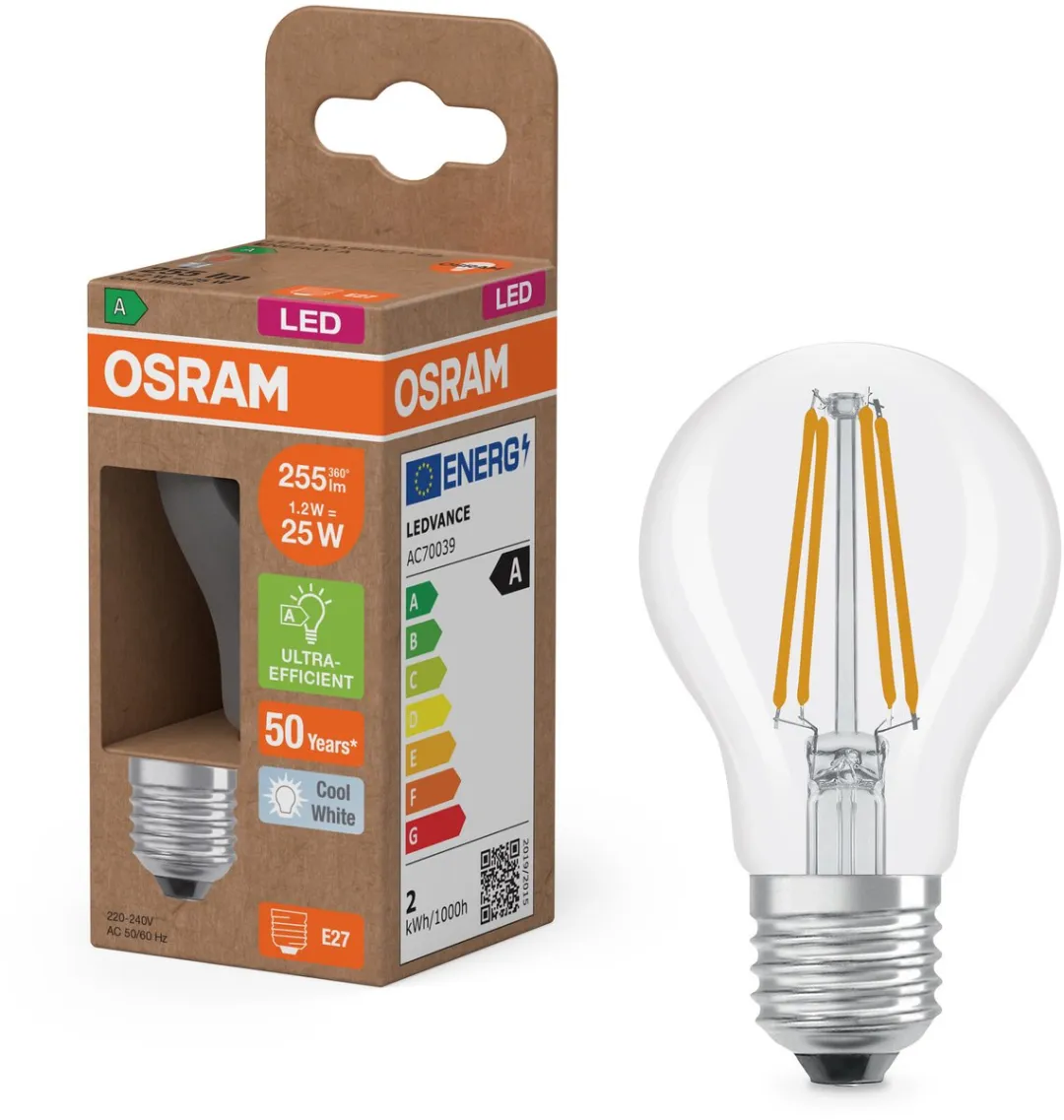 Osram LED Classic E27 Peer Filament 1.2W 255lm - Koel wit