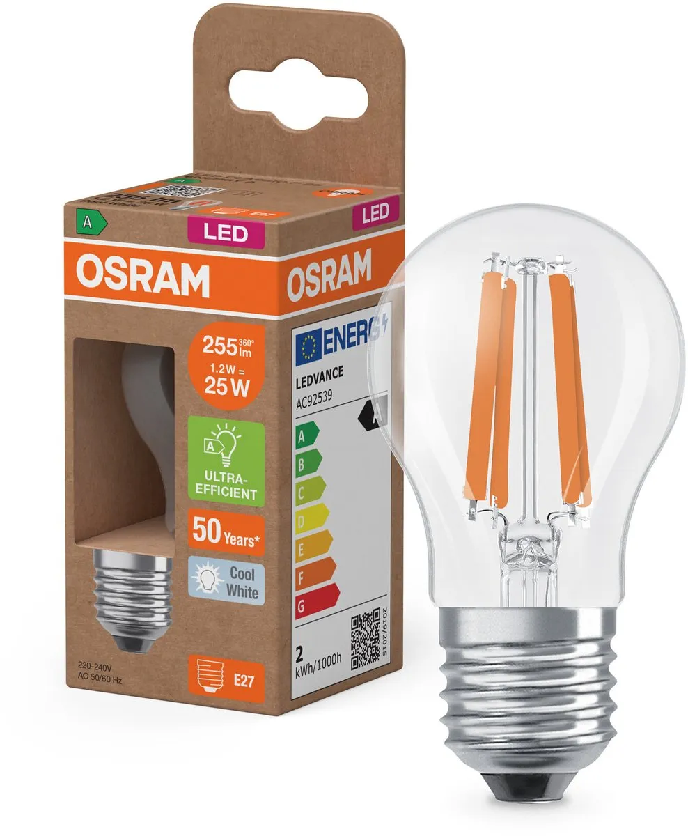 Osram LED Classic E27 Peer Filament 1.2W 255lm - Koel wit