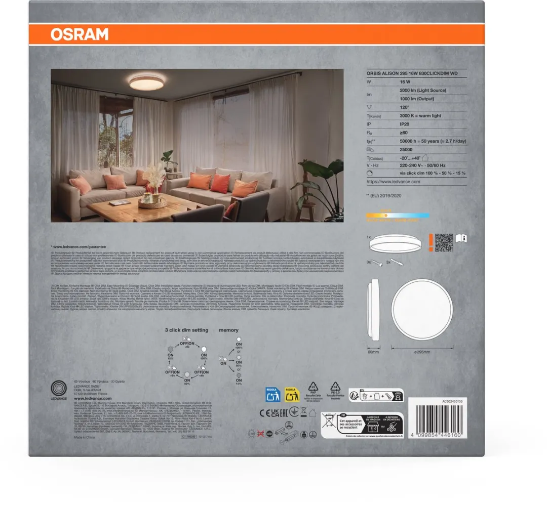 Osram Orbis Alison Wandlamp 16W LED - 1000lm 3000K - Houten Decor - afbeelding 6 van 6