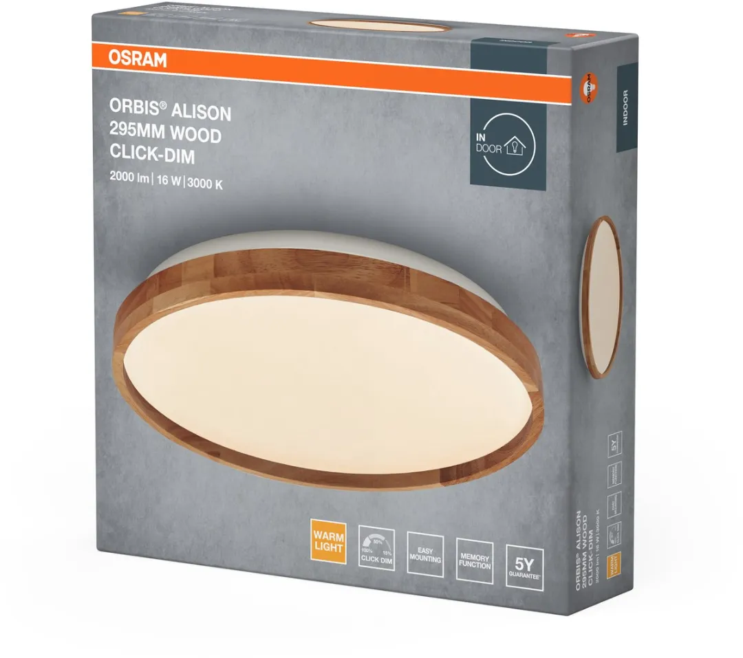 Osram Orbis Alison Wandlamp 16W LED - 1000lm 3000K - Houten Decor - afbeelding 4 van 6