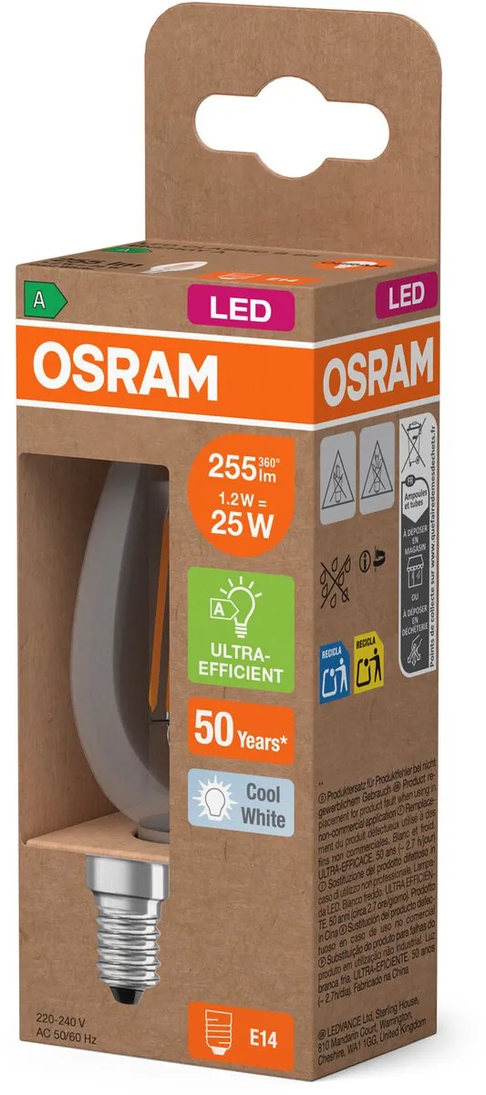 Osram LED Classic E14 Kaars 1.2W 255lm - Koel wit - afbeelding 6 van 6