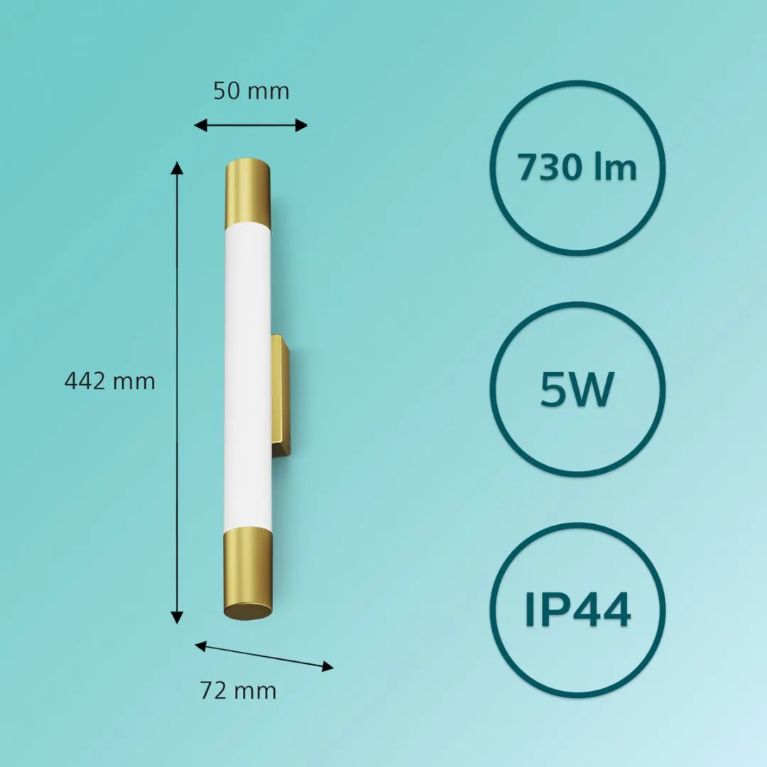 Philips Rover Spiegelverlichting 5W - IP44 - Warmwit - Messing