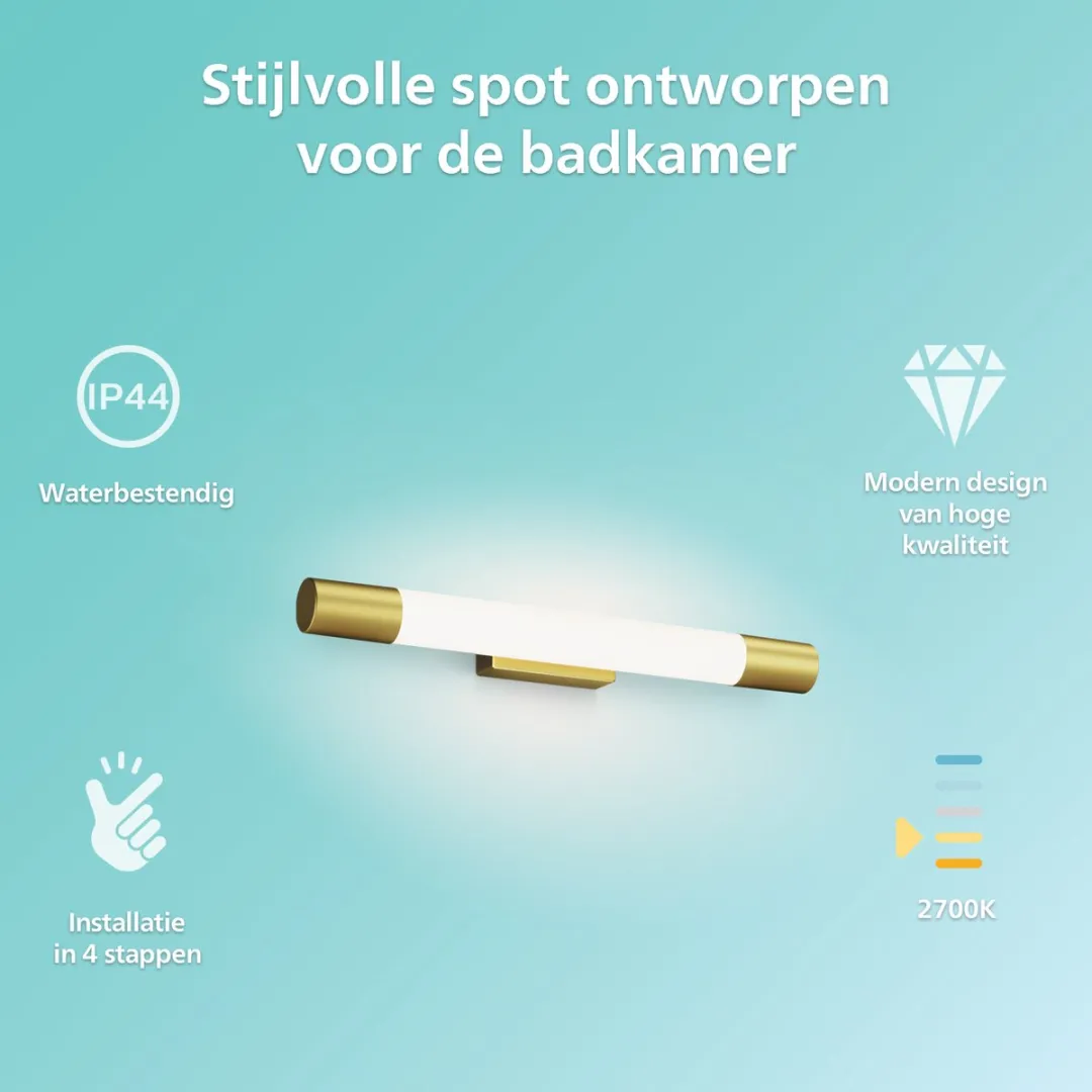 Philips Rover Spiegelverlichting 5W - IP44 - Warmwit - Messing