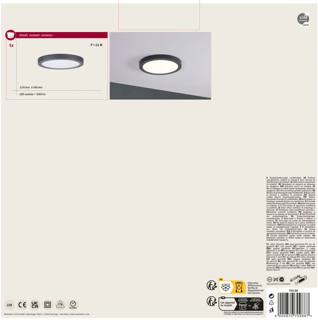 Paulmann LED-paneel Abia Rond 300mm 22W - Donkergrijs - afbeelding 6 van 6