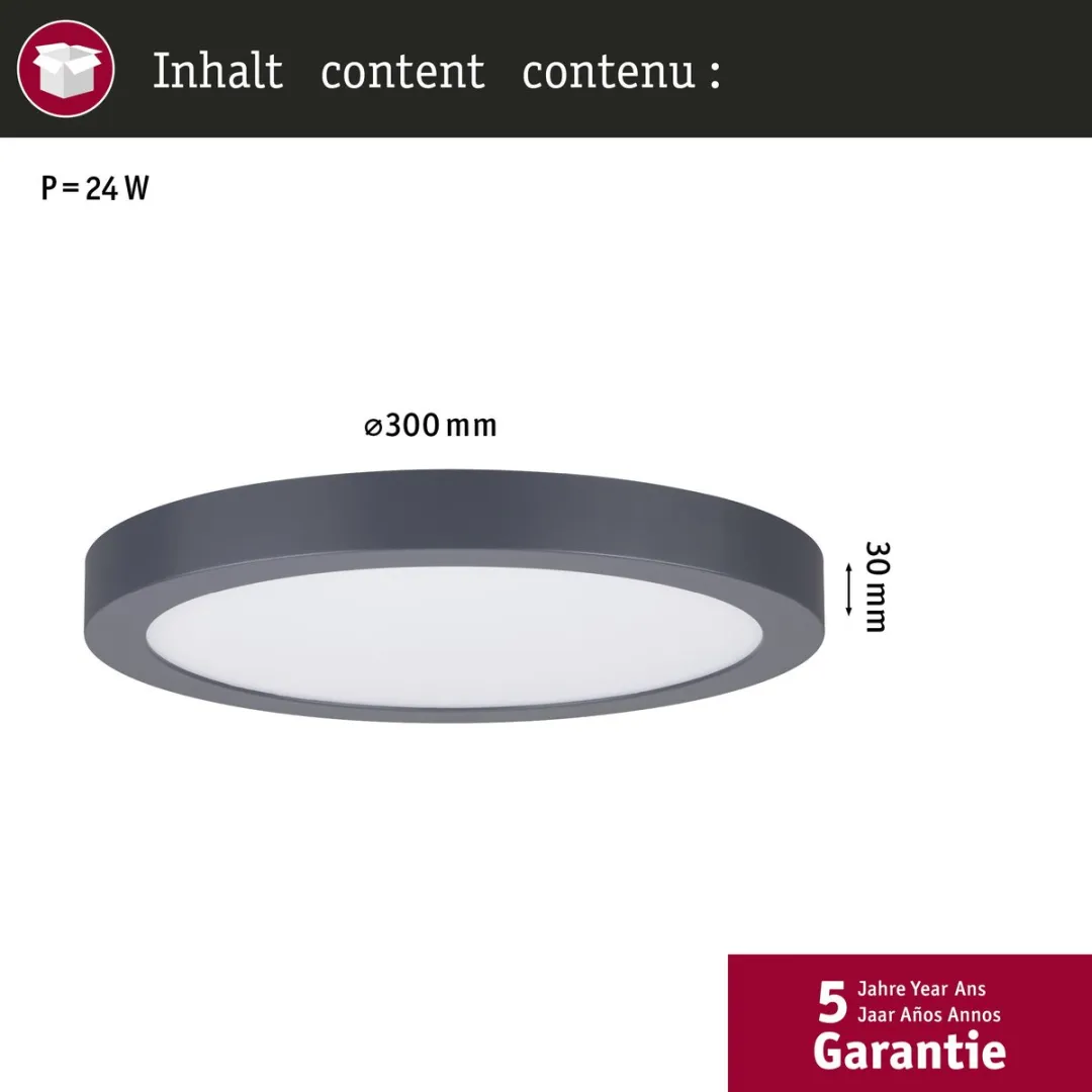 Paulmann LED-paneel Abia Rond 300mm 22W - Donkergrijs