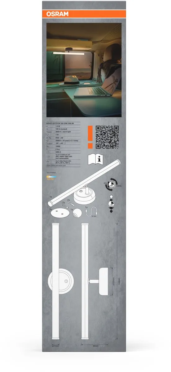 Osram Nightlux LED Stick 830 DIM USB - Zwart