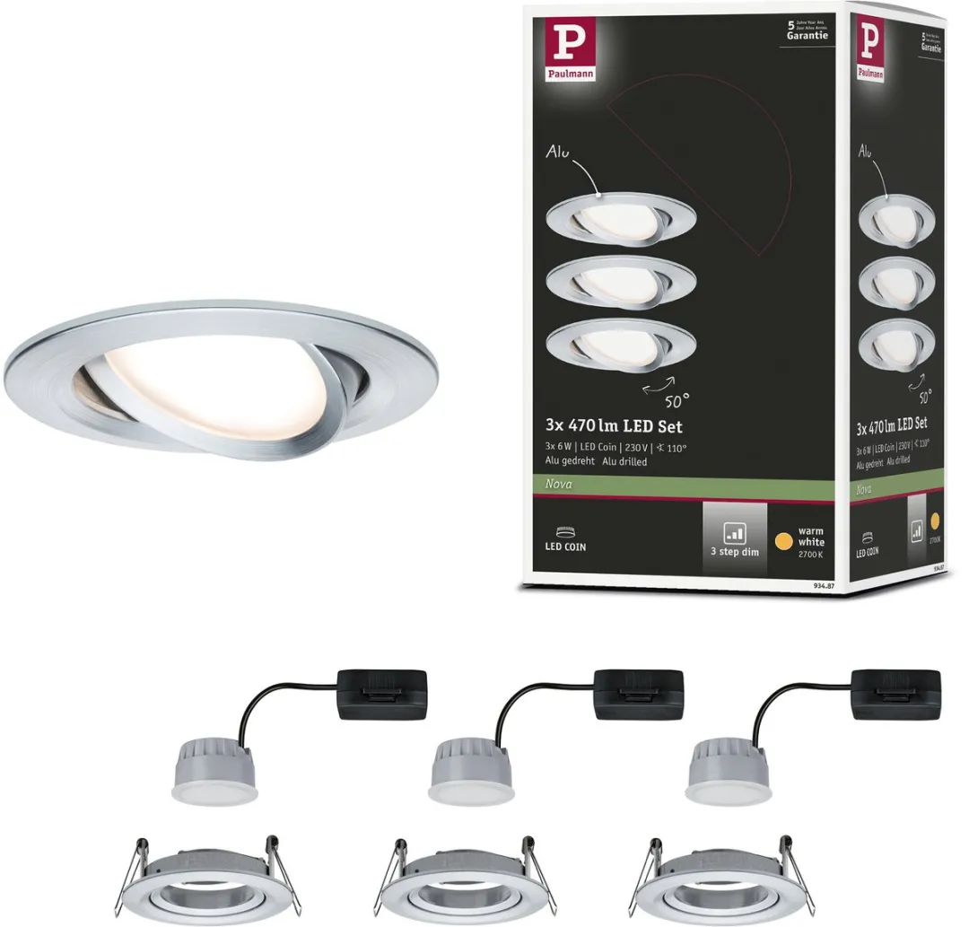 Paulmann LED-inbouwlamp Nova Coin Basisset 3x6W 470lm 2700K - 3 Stuks