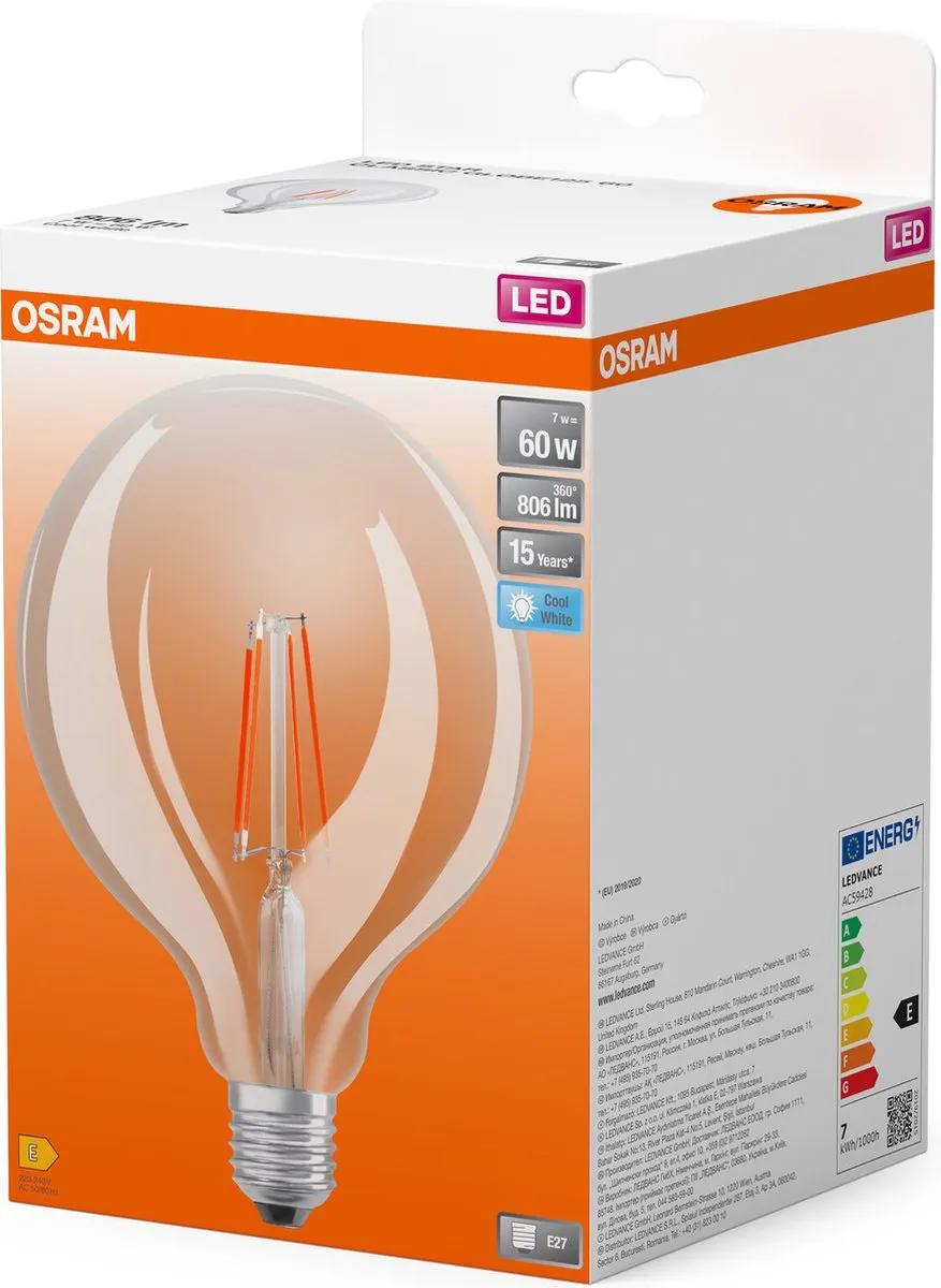 Osram LED Star Globe E27 7W 806lm Koelwit - Helder Glas