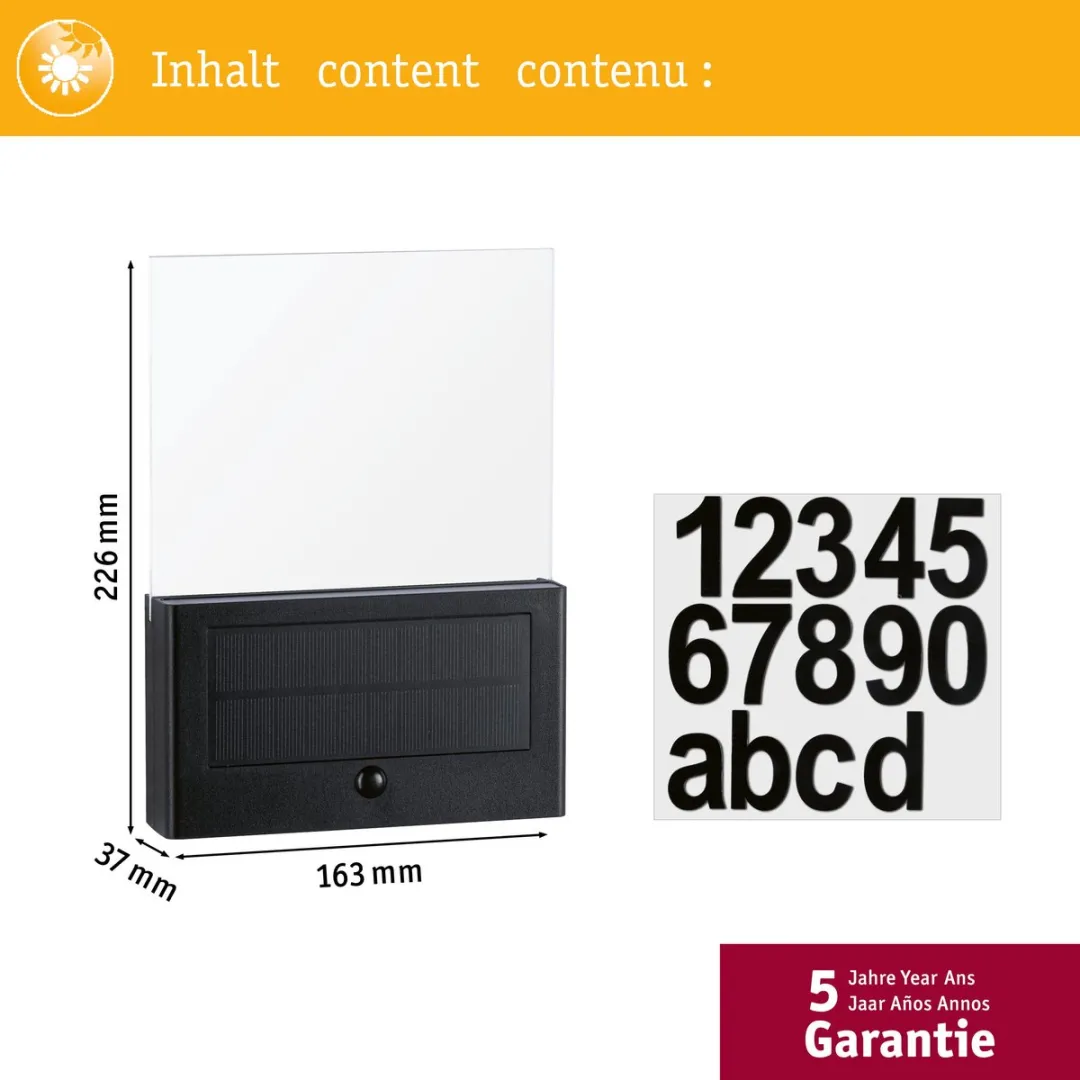 Paulmann Neda Solar LED Huisnummerverlichting Bewegingsmelder IP44 2200K