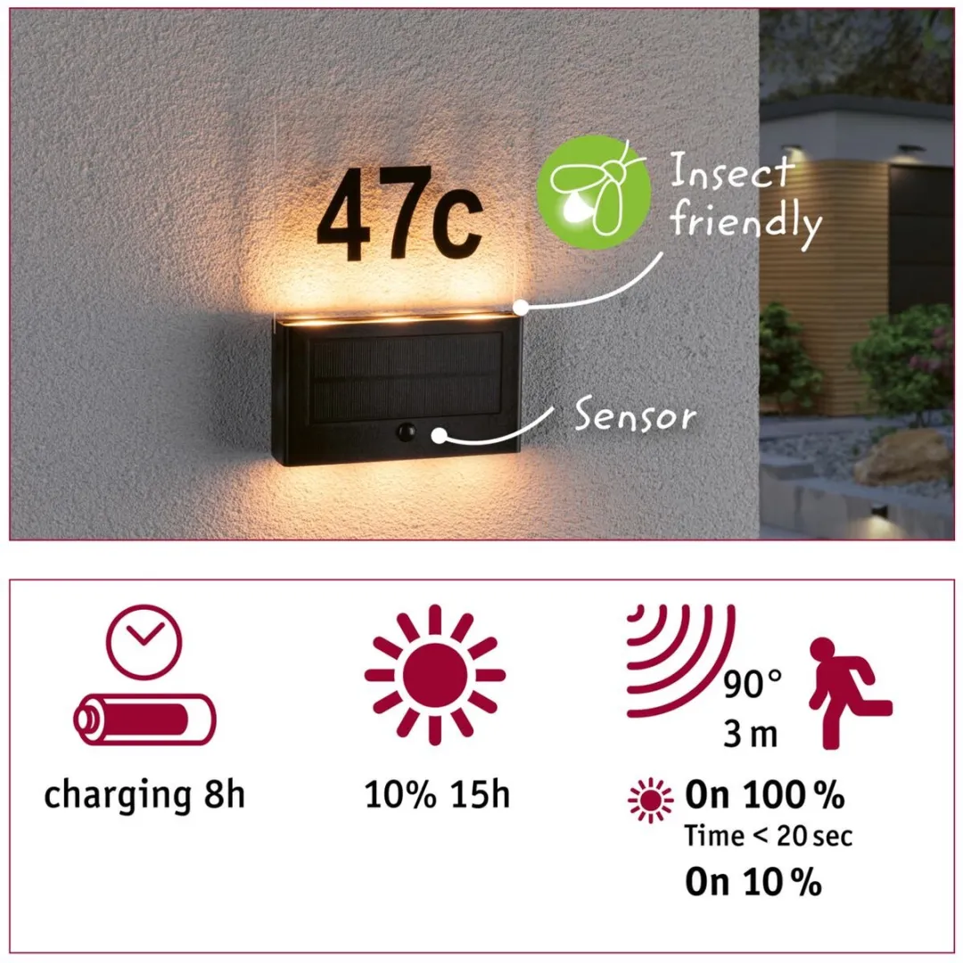 Paulmann Neda Solar LED Huisnummerverlichting Bewegingsmelder IP44 2200K