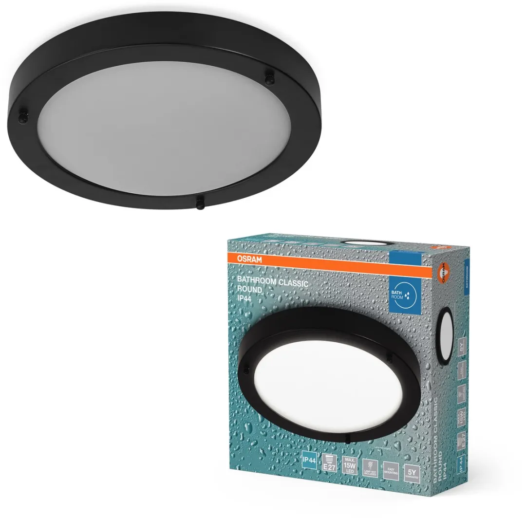 Osram Badkamer Classic Round Badkamerplafondlamp 310mm - Zwart - E27