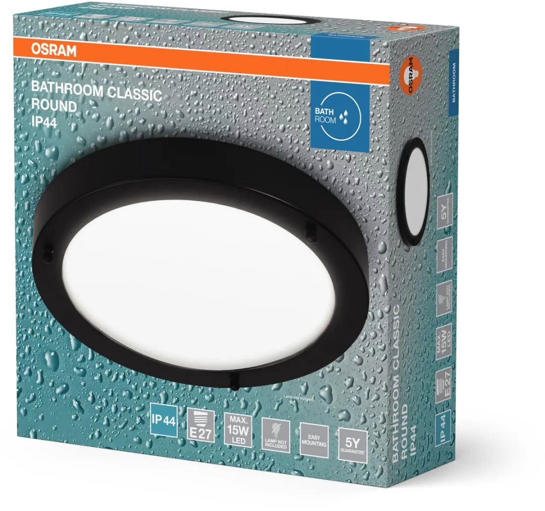 Osram Badkamer Classic Round Badkamerplafondlamp 310mm - Zwart - E27