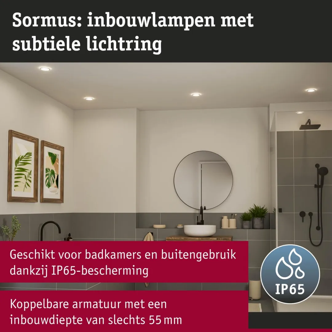 Paulmann Sormus LED-inbouwlamp 4,8W 300lm 100mm - IP65 - Wit