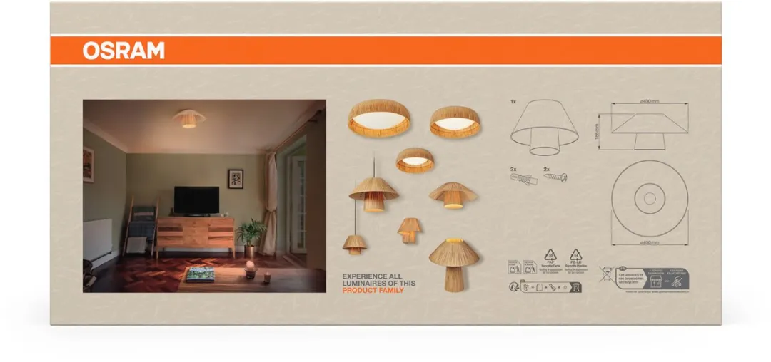 Osram Decor Bamboe Plafondlamp 400mm - E27 - Bruin - afbeelding 6 van 6