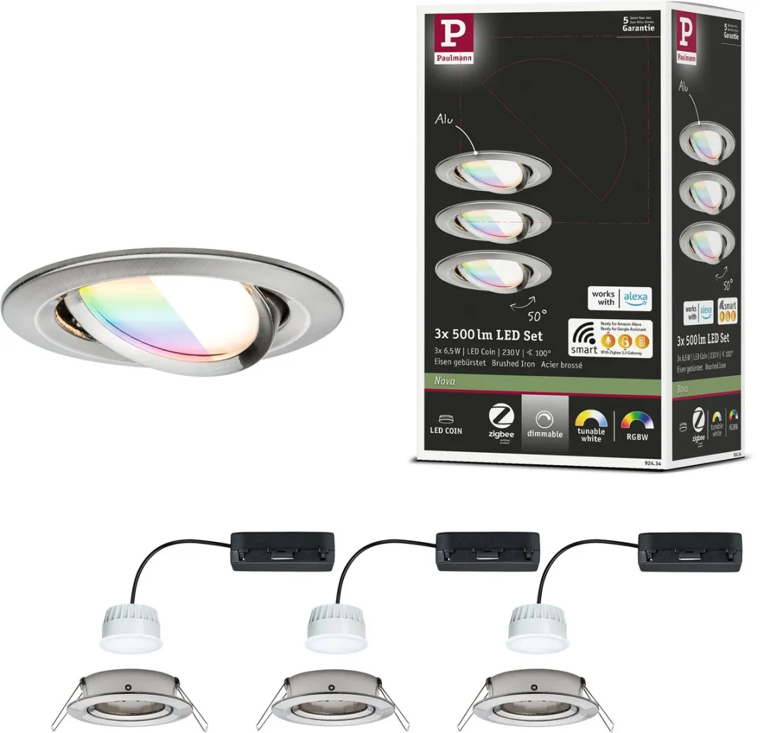 Paulmann Nova Coin LED-inbouwlamp 3x6W 50° RGBW