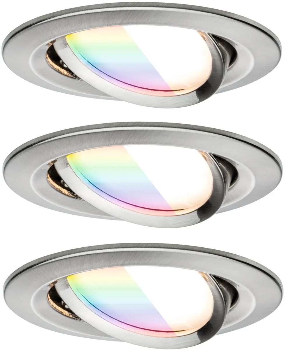 Paulmann Nova Coin LED-inbouwlamp 3x6W 50° RGBW - 84mm - Staal geborsteld