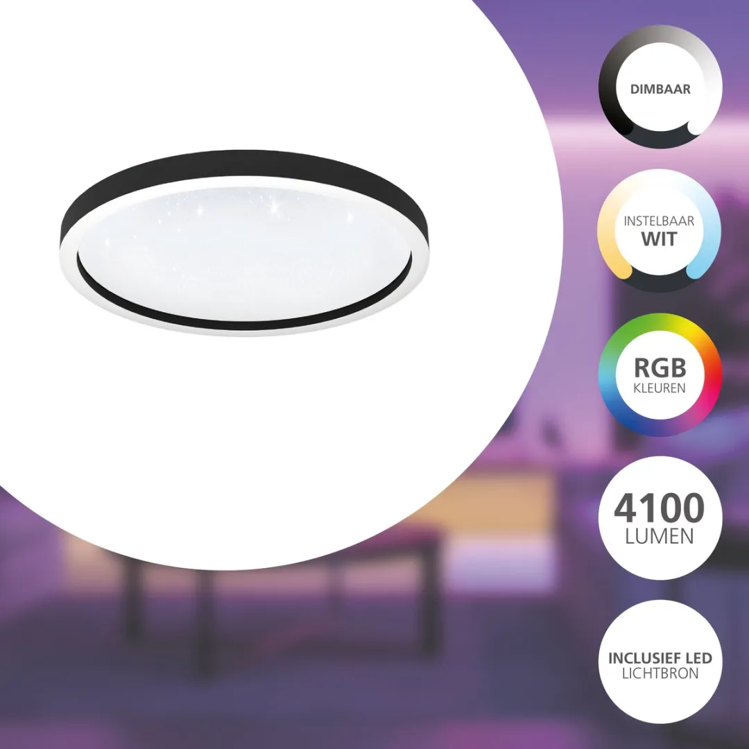 EGLO connect.z Montemorelos-Z Smart Plafondlamp - Ø 57 cm - Zwart/Wit - Instelbaar RGB & wit licht - Dimbaar - Zigbee