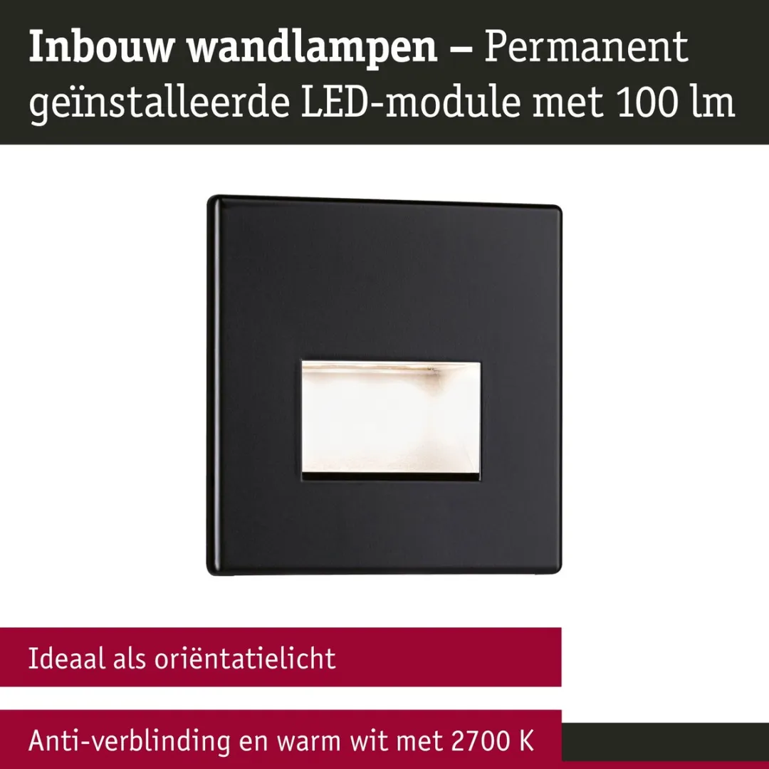 Paulmann Edge LED Wandinbouwlampen 3x - Zwart Mat - 2700K - afbeelding 6 van 6