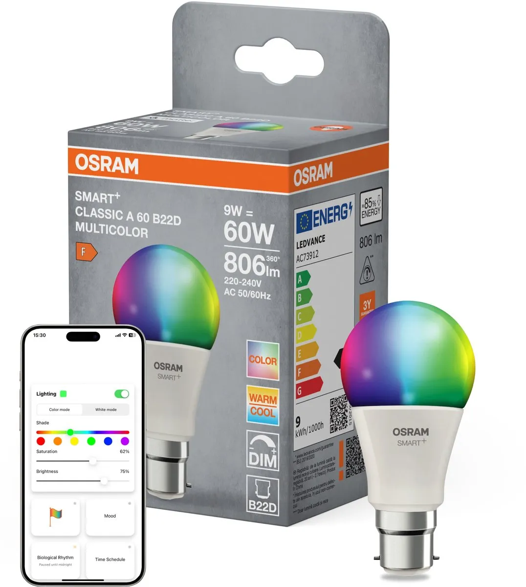 Osram SMART+ LED-lamp A60 RGBW B22D - 9W - Mat - RGBW