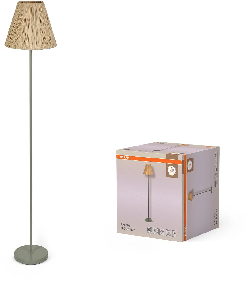 Osram Decor Raffia Vloerlamp E27 - 160cm - Groenbruin