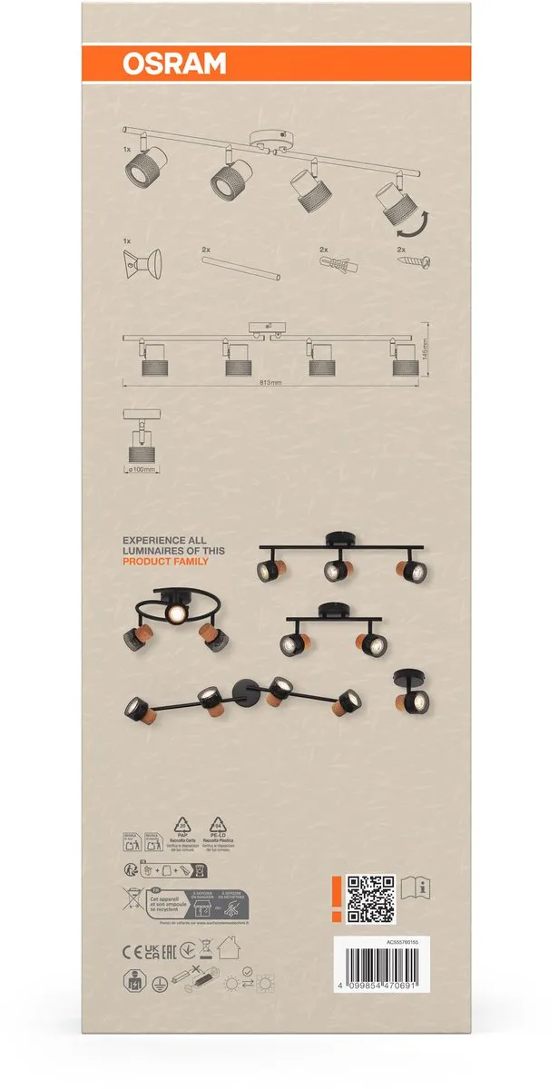 Osram Decor Spot Cork GU10 - 4x3,4W 920lm Zwart