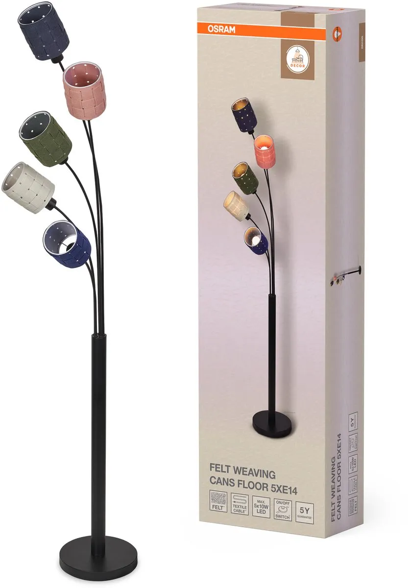 Osram Decor Felt Weaving Vloerlamp - 5xE14 - 1730mm - Multicolor