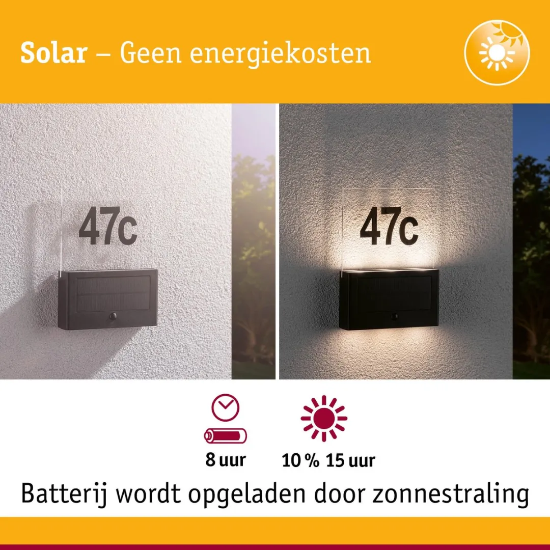 Paulmann Neda Solar LED Huisnummerverlichting Bewegingsmelder IP44 3000K