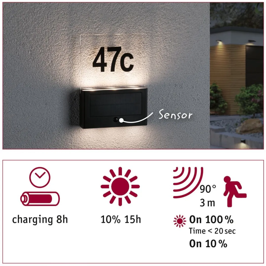 Paulmann Neda Solar LED Huisnummerverlichting Bewegingsmelder IP44 3000K