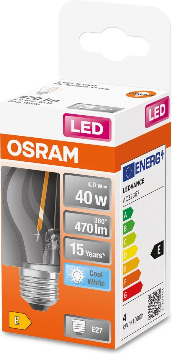 Osram LED Classic P45 E27 4W 470lm - Helder