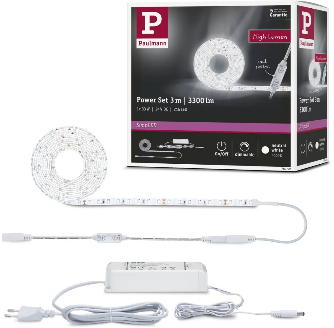 Paulmann SimpLED Power LED Strip Neutraal Wit 3m - 33W 1100lm/m