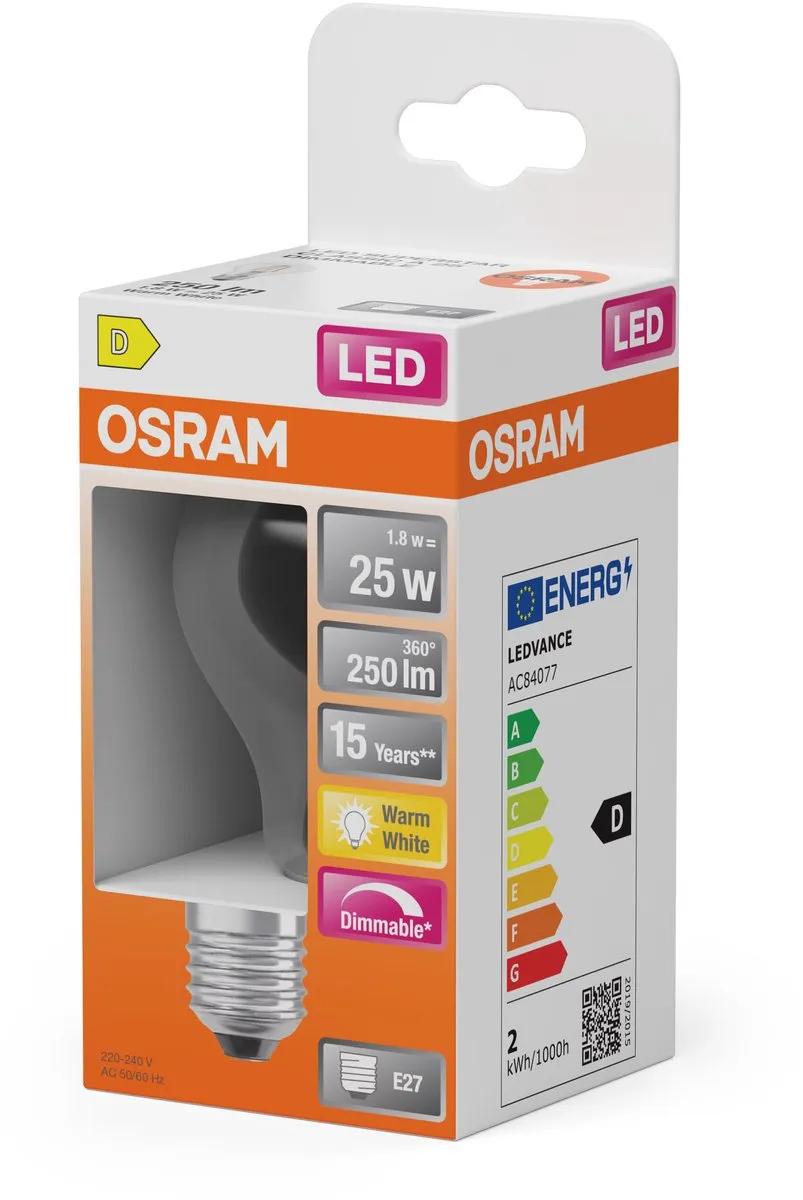 Osram LED Superstar A25 Filament 1,8W - 250lm E27 Warm Wit