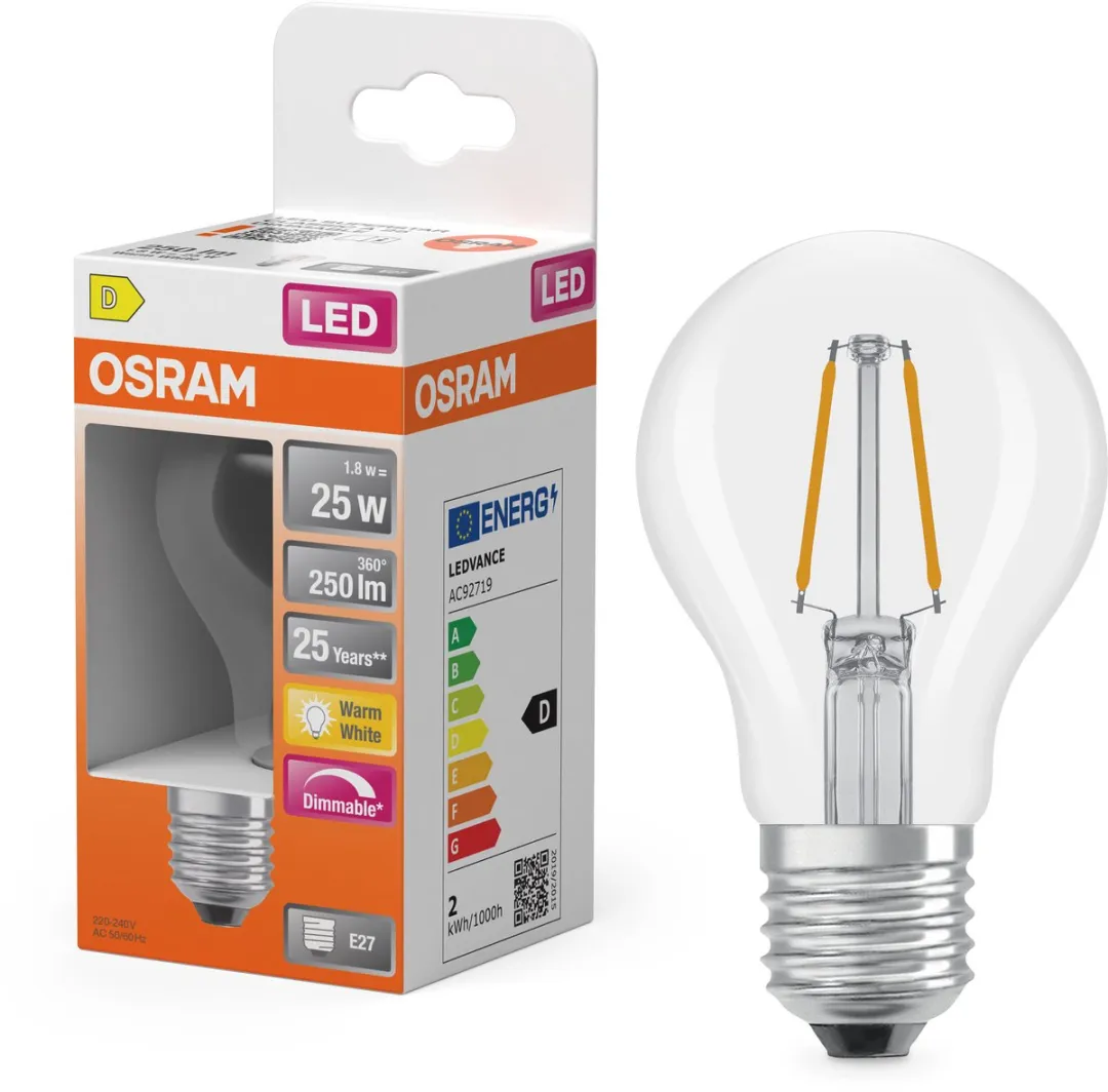 Osram LED Superstar A25 Filament 1,8W - 250lm E27 Warm Wit