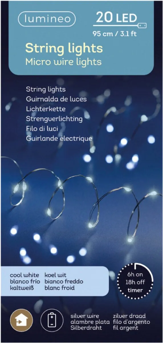 Lumineo Kerstverlichting 20 LED - 95cm - Koel wit - afbeelding 6 van 6