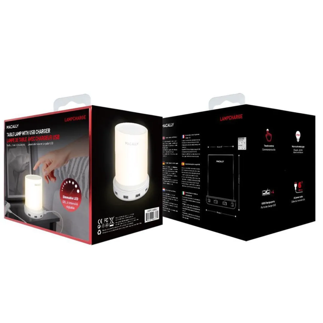Macally LAMPCHARGE Tafellamp - USB-A-lader - Zacht warm wit - Wit