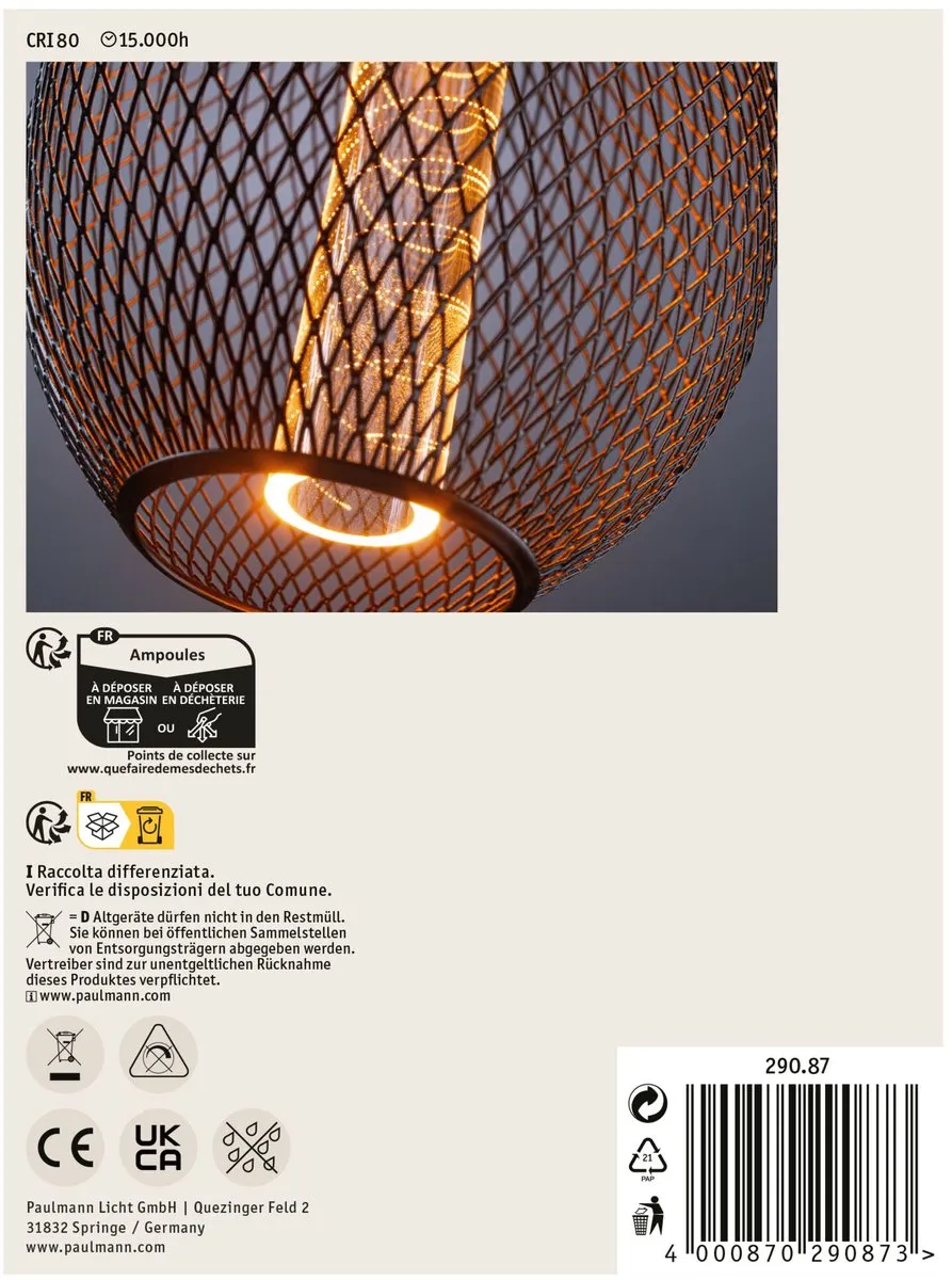 Paulmann Metallic Glow LED Globe E27 4,2W 200lm - Zwart - afbeelding 6 van 6