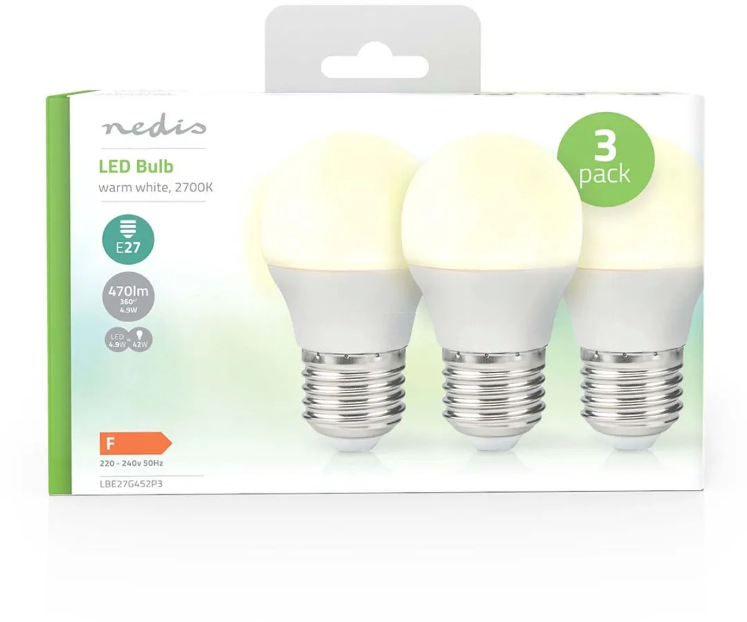 Nedis LED-Lamp E27 G45 4.9W 470lm Warm Wit - 3 Stuks