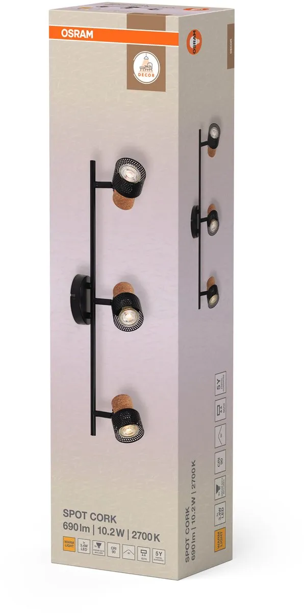 Osram Decor Spot Cork GU10 - 3x3,4W 690lm Zwart