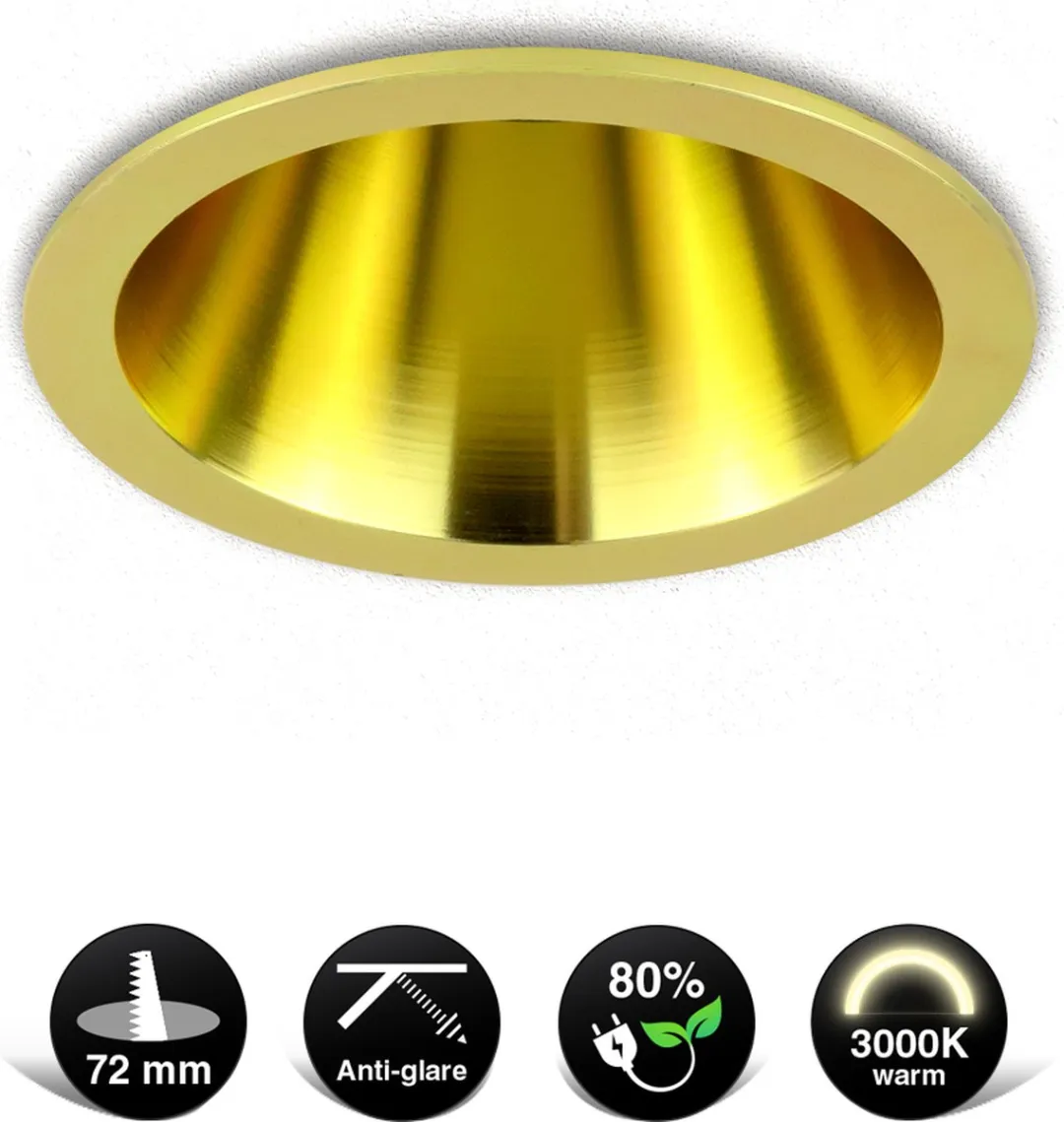 2X Gouden LED Inbouwspot - 5W - 3000K Warm Wit - ⌀80mm - Anti glare - Hoogwaardig Aluminium - Energiezuinig & Duurzaam