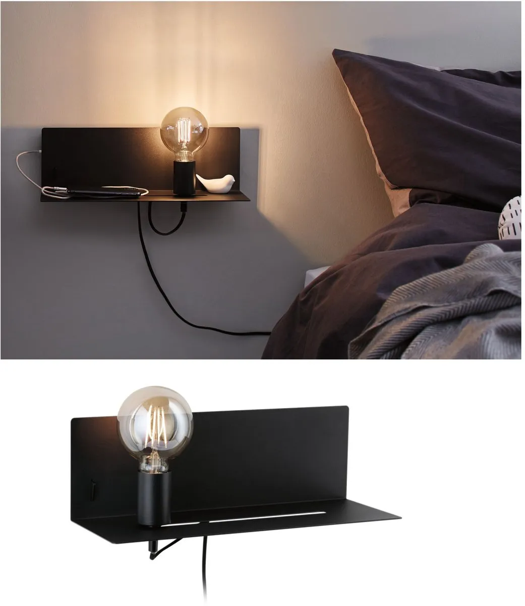 Paulmann Devara Wandlamp USB-C E27 40W - Zwart mat