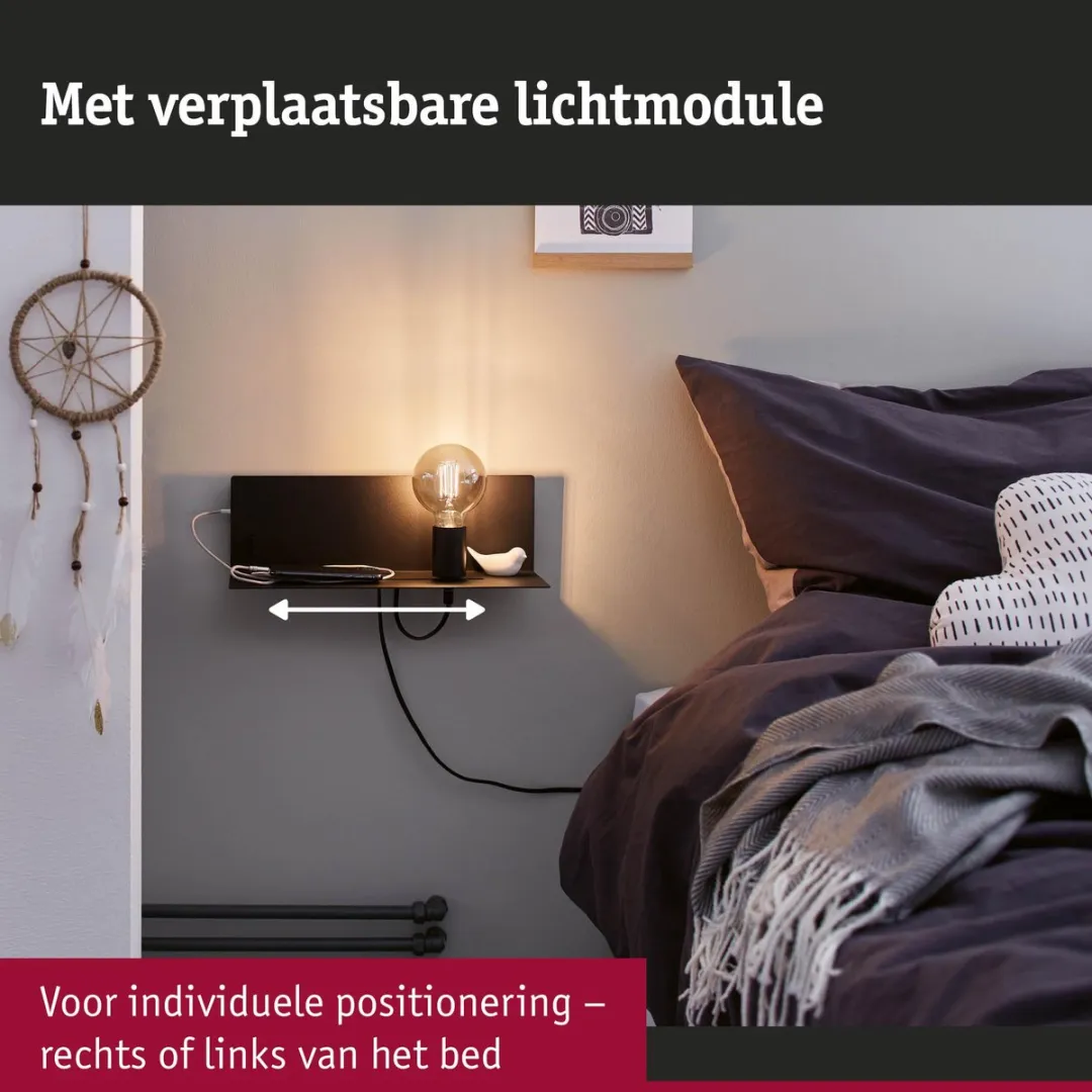 Paulmann Devara Wandlamp USB-C E27 40W - Zwart mat