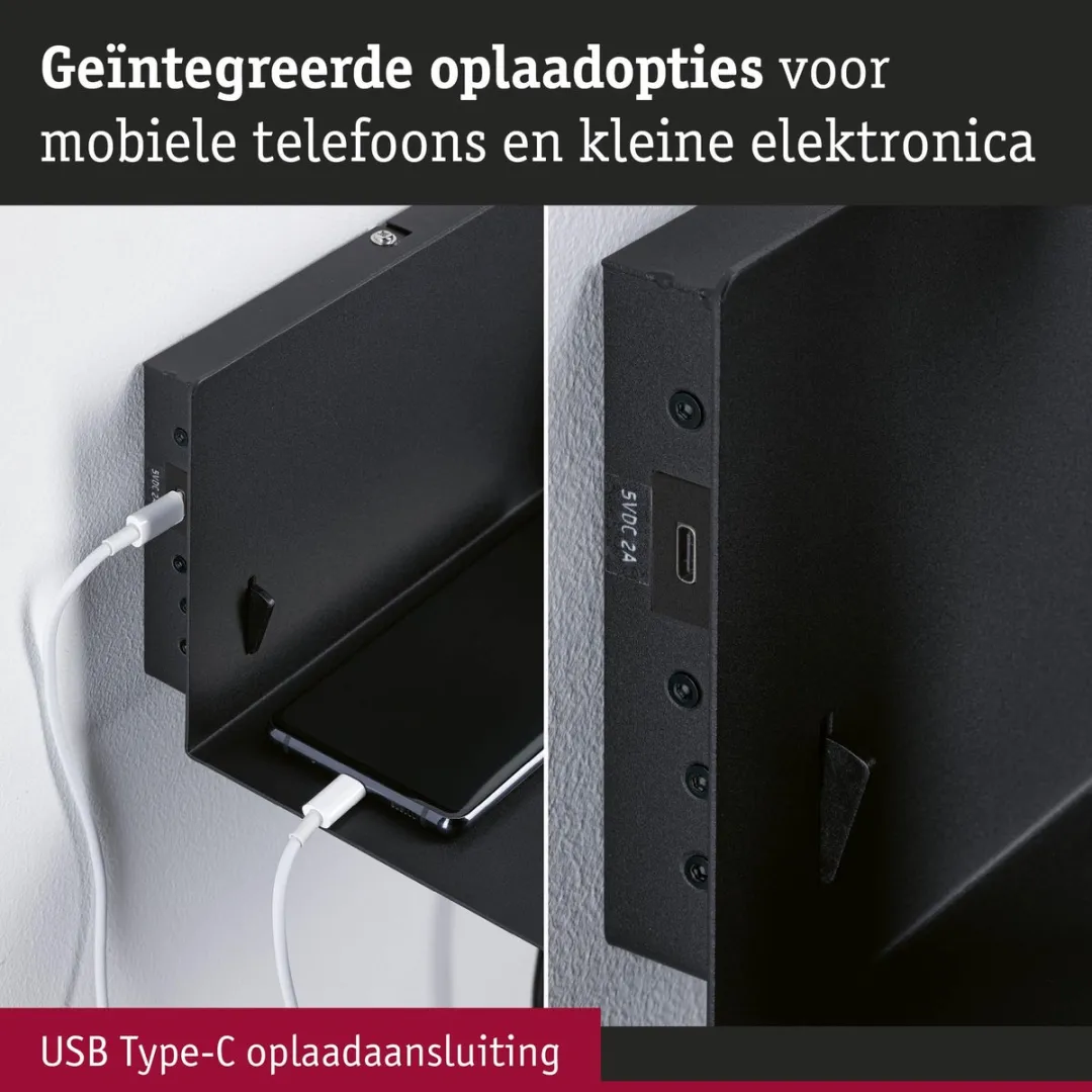 Paulmann Devara Wandlamp USB-C E27 40W - Zwart mat