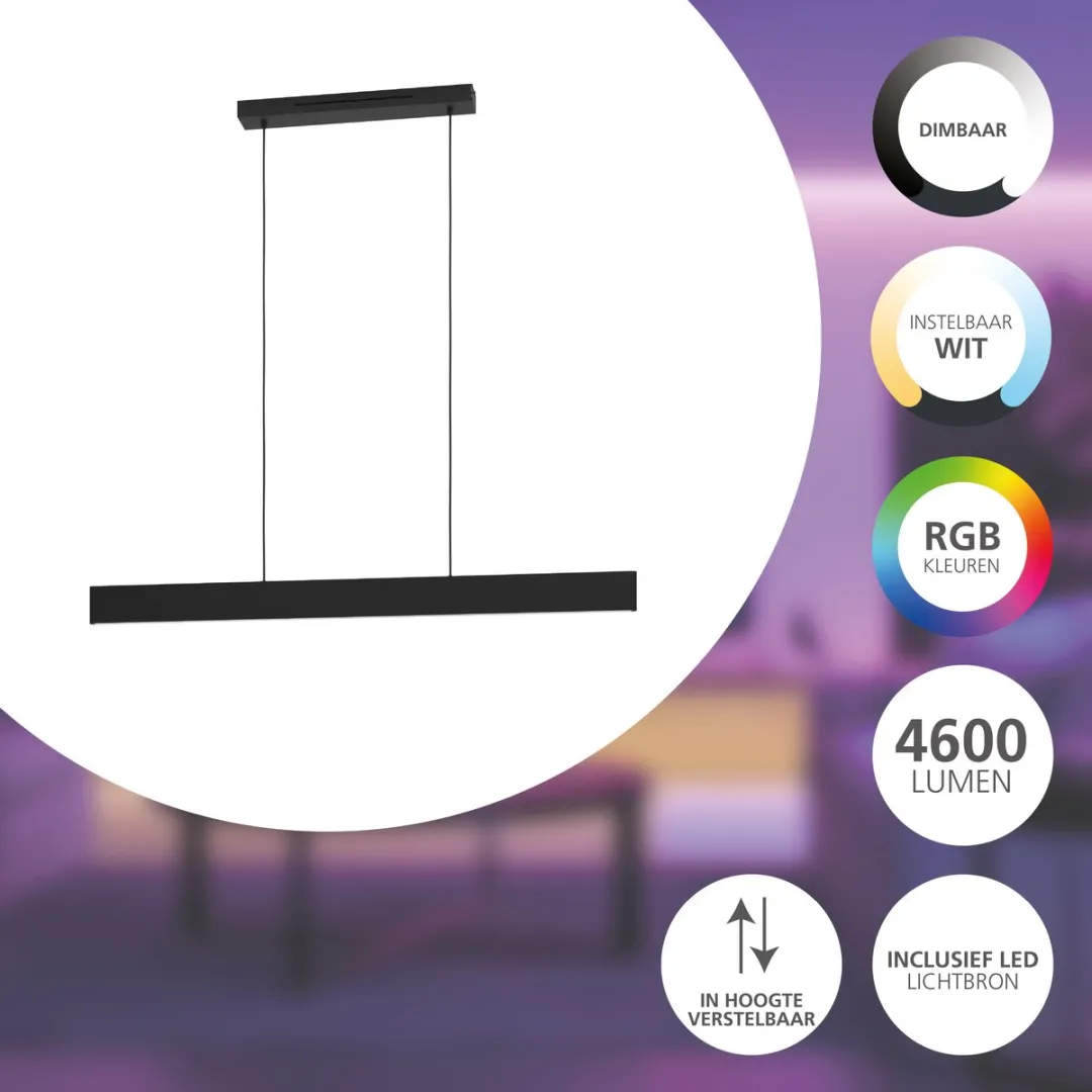 EGLO connect.z Andreas-Z Hanglamp 117cm - Zwart/Wit - RGB & Wit - Zigbee