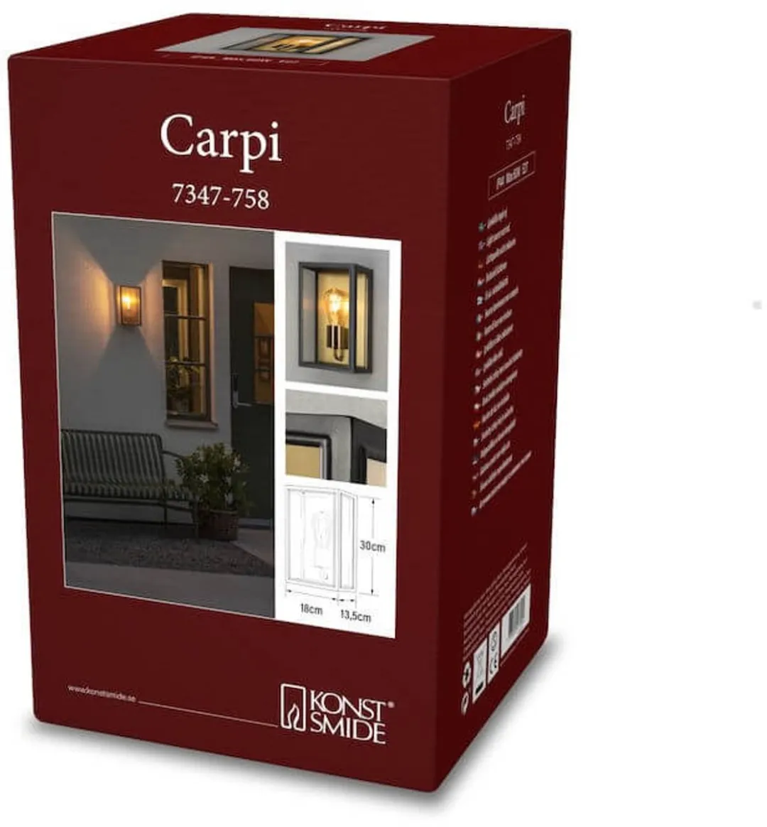 Konstsmide Carpi Wandlamp E27 IP44 - Zwart/Messing