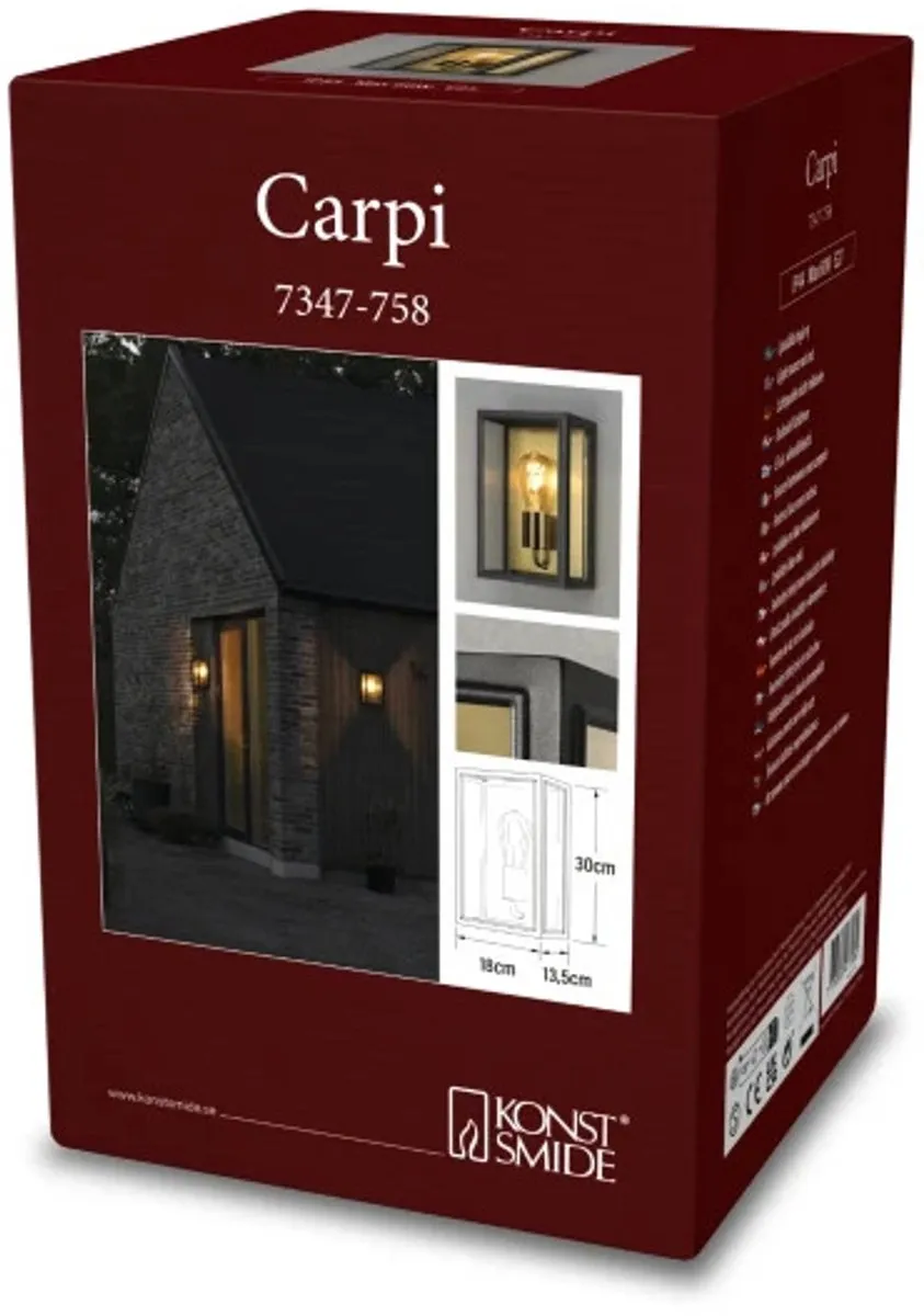 Konstsmide Carpi Wandlamp E27 IP44 - Zwart/Messing