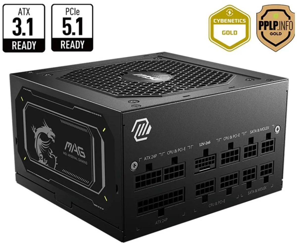 MSI MAG A850GL PCIE5 II Voeding 850W - Volledig Modulair - Zwart