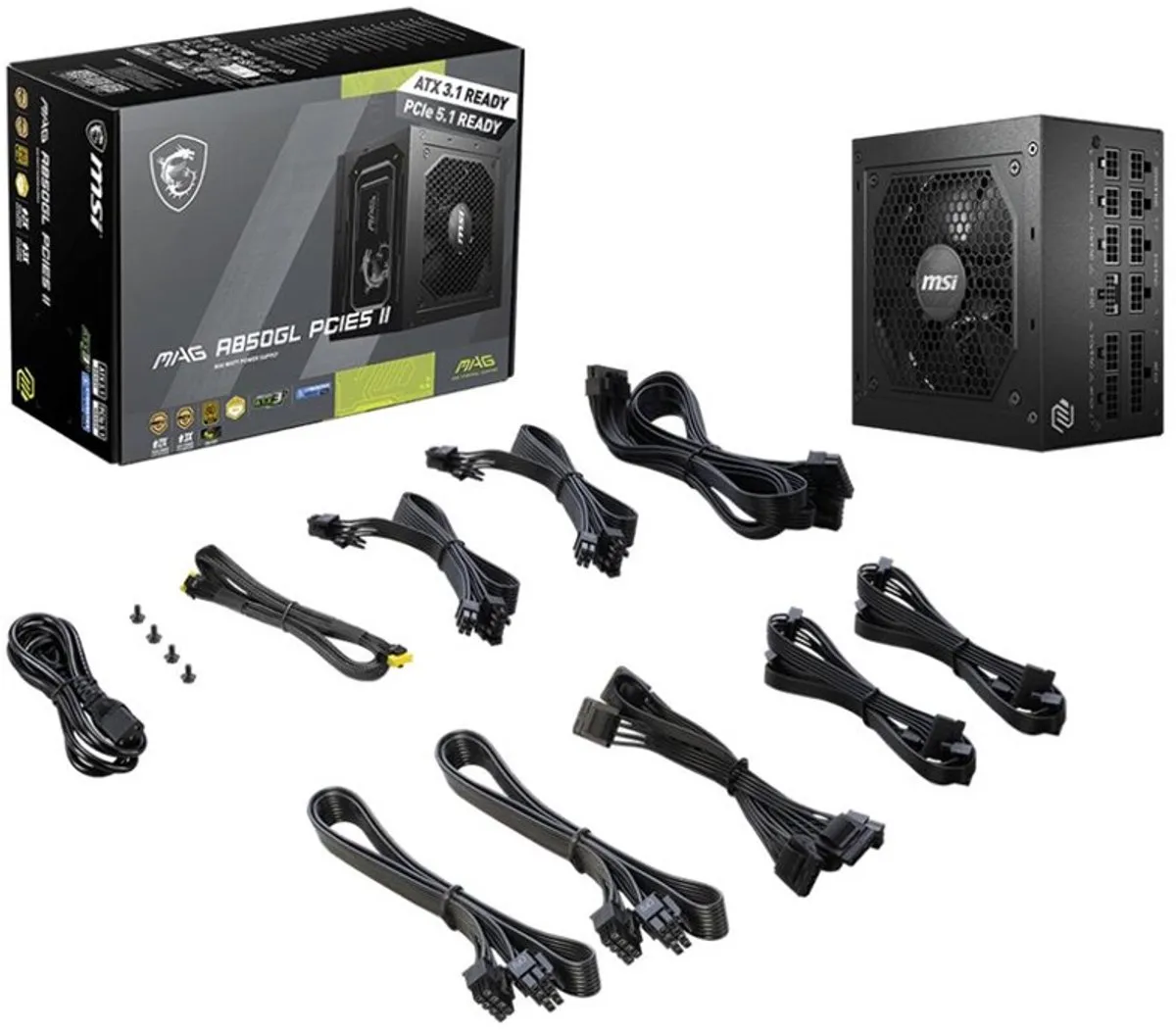 MSI MAG A850GL PCIE5 II Voeding 850W - Volledig Modulair - Zwart
