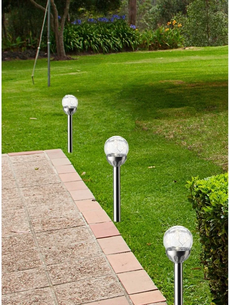 Lumineo Solar LED Stekerbol 6x - 10 LED - 30cm - Zilver - afbeelding 5 van 6