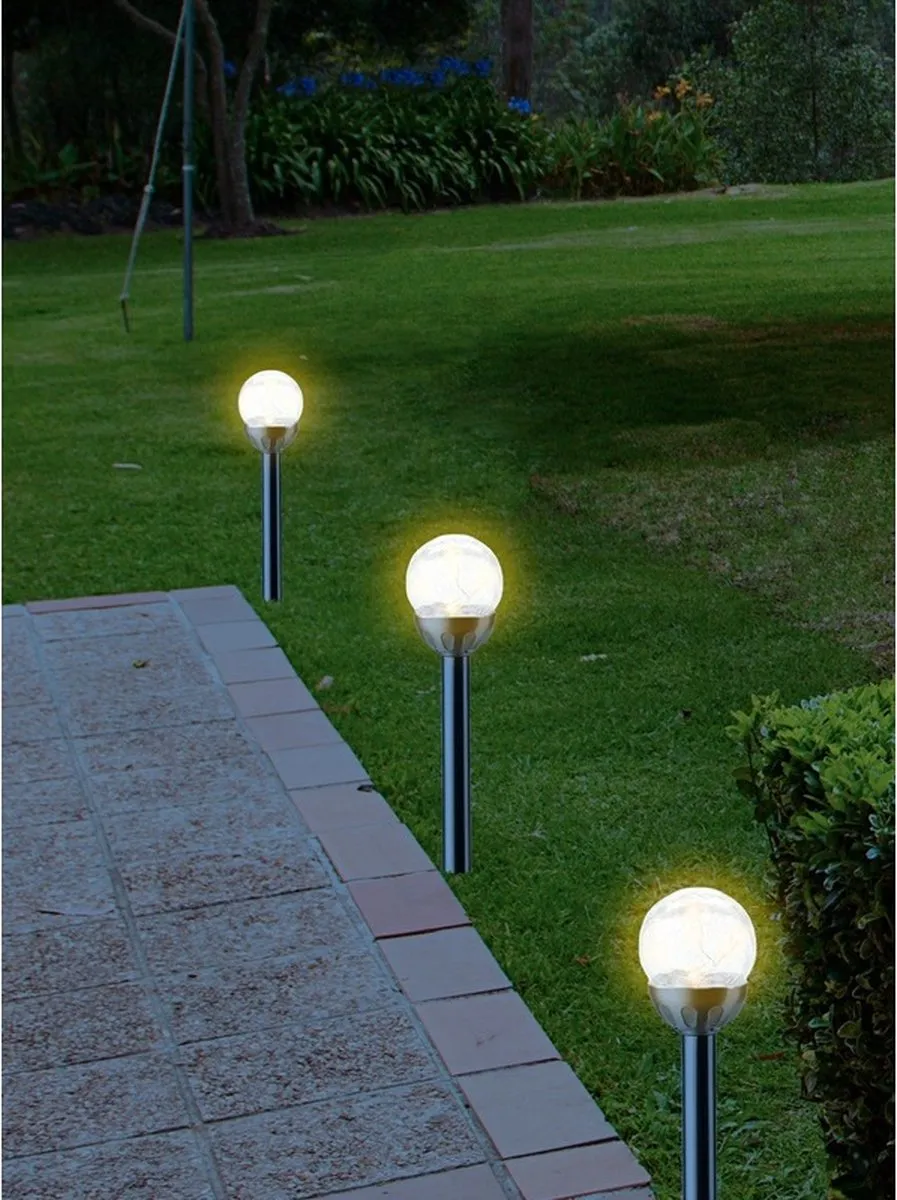 Lumineo Solar LED Stekerbol 6x - 10 LED - 30cm - Zilver - afbeelding 6 van 6