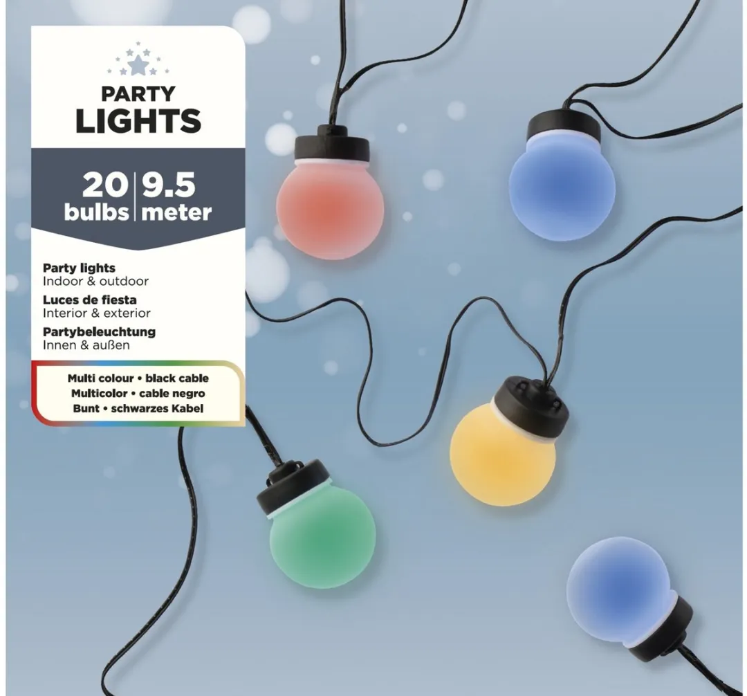 Lumineo Feestverlichting Lichtsnoer 950cm - 20 LED Multicolor - Zwart