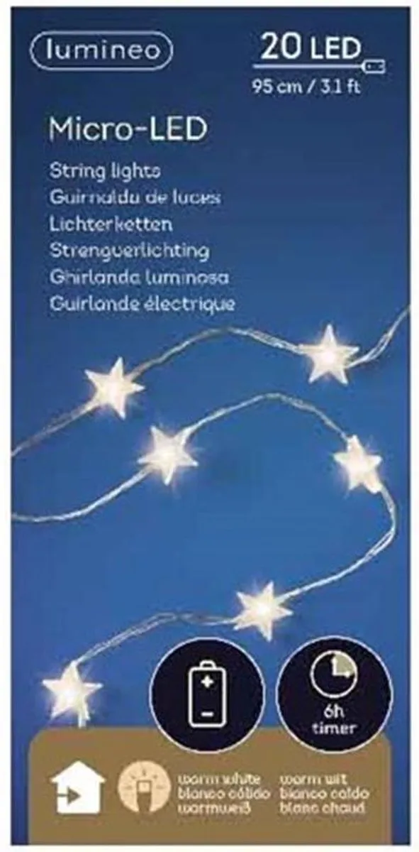 Lumineo Micro LED Sterrenstring 20 LEDs - 95cm - Zilverkleur - afbeelding 6 van 6